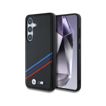 Original Case BMW Leather Tricolor Crossing Stripes MagSafe for Samsung Galaxy S25 black