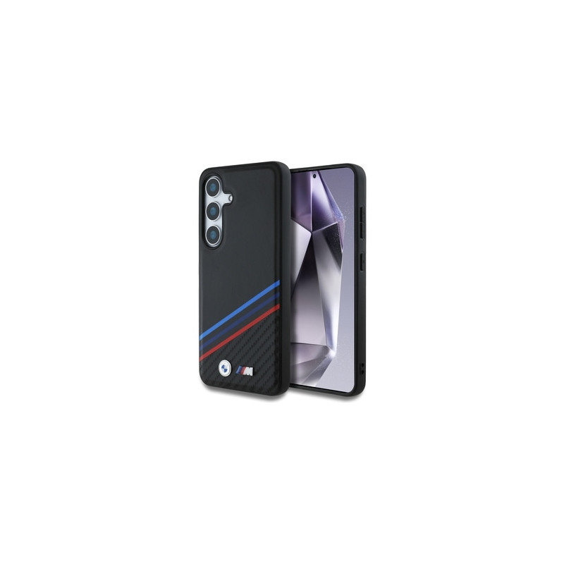Original Case BMW Leather Tricolor Crossing Stripes MagSafe for Samsung Galaxy S25 black