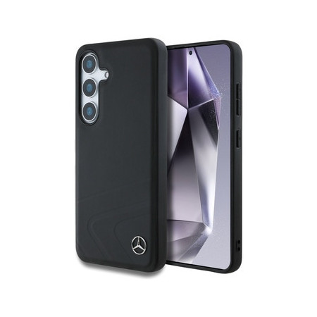 Original Case MERCEDES Leather Horizontal Debossed Curves MagSafe for Samsung Galaxy S25 black