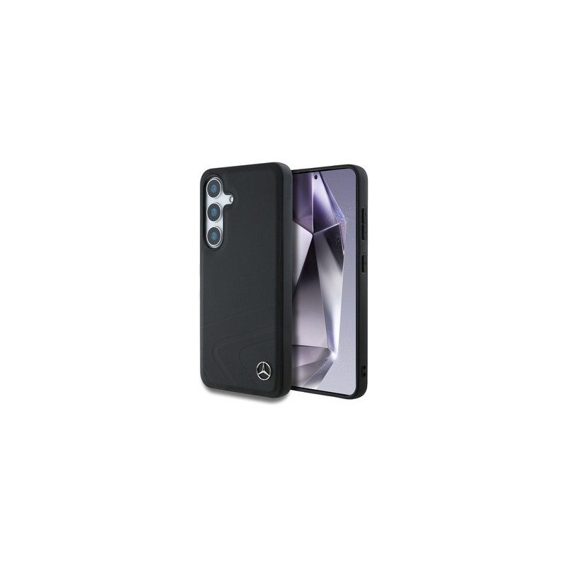 Original Case MERCEDES Leather Horizontal Debossed Curves MagSafe for Samsung Galaxy S25 black