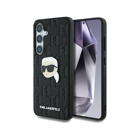Original Pouch KARL LAGERFELD Leather Monogram Pin Logo Karl Head for Samsung Galaxy S25 black