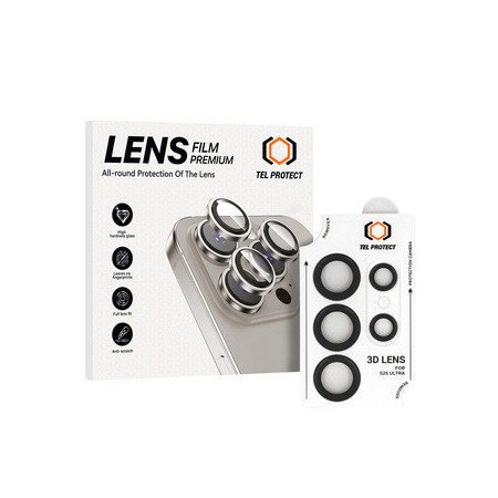 Tempered glass Tel Protect 3D Lens on camera for Samsung Galaxy S25 Ultra black (lens 5 pieces)
