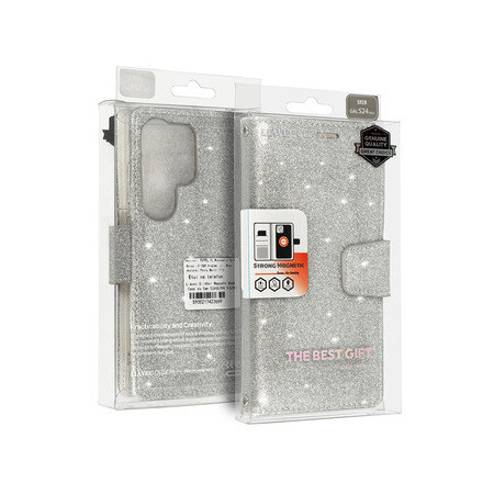 Glitter Magsafe Book Case for Samsung Galaxy S24 silver