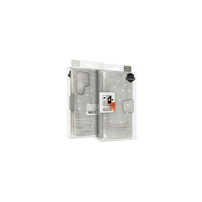 Glitter Magsafe Book Case for Samsung Galaxy S23 silver