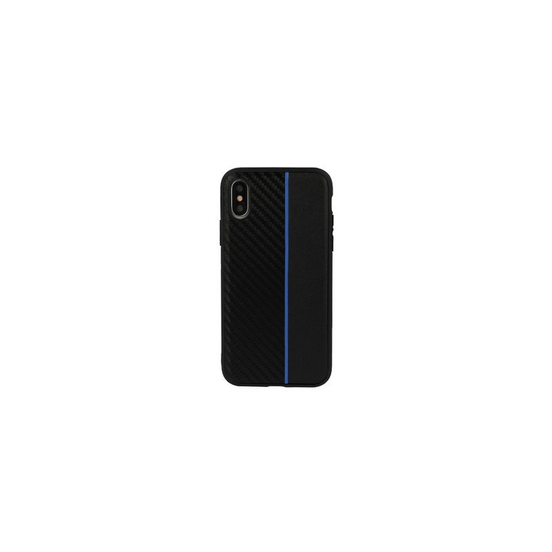 MOTO CARBON Case for Samsung Galaxy A6 Plus 2018 Black with blue stripe