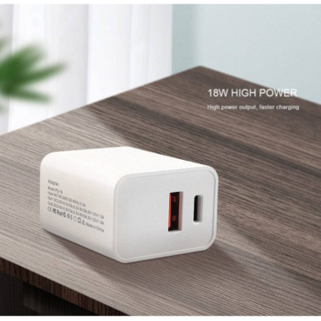 sieťová nabíjačka 3A 18W USB + USB Typ C  Nexeri PQ-18W biela