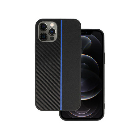 Tel Protect CARBON Case for Iphone 12 Pro Max Black with blue stripe