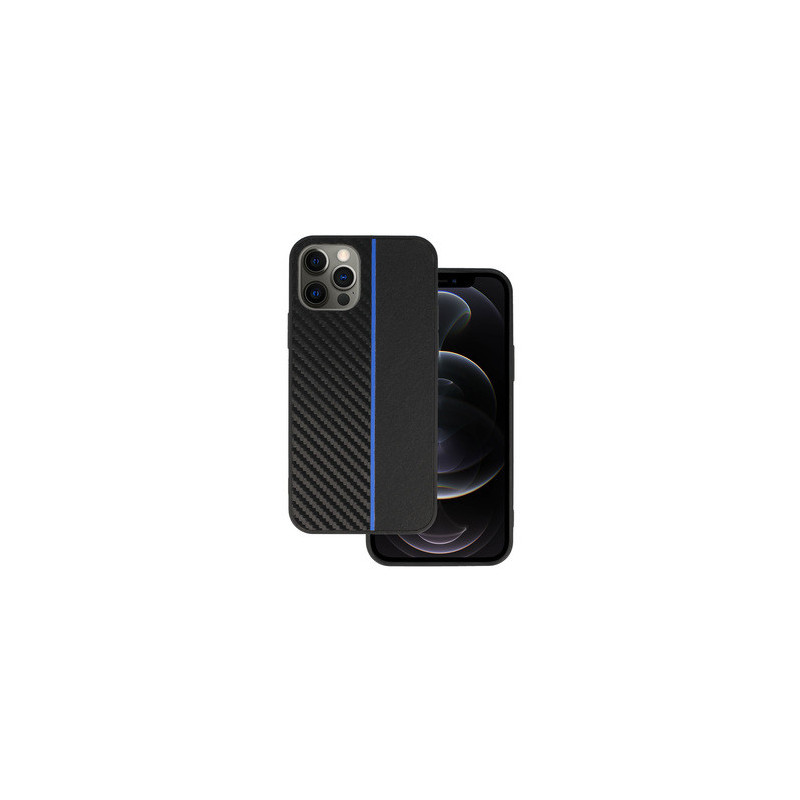 Tel Protect CARBON Case for Iphone 12 Pro Max Black with blue stripe