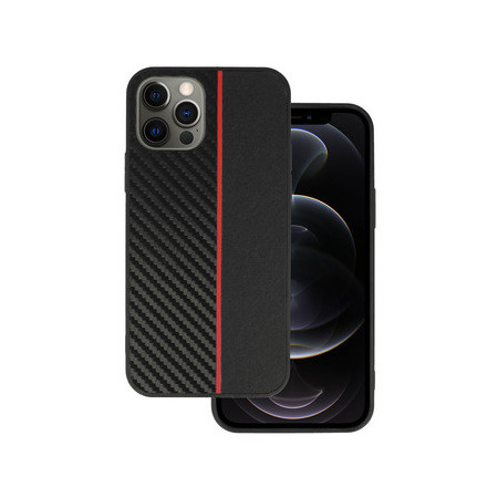 Tel Protect CARBON Case for Iphone 12 Pro Max Black with red stripe