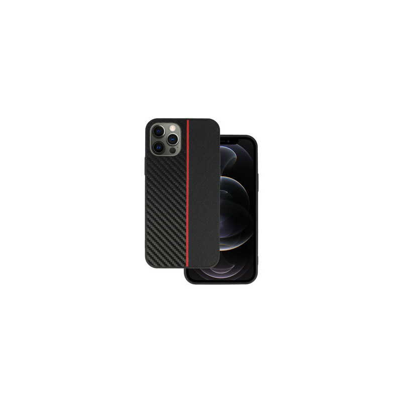 Tel Protect CARBON Case for Iphone 12 Pro Max Black with red stripe