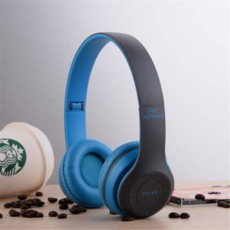 skladacie bezdrôtové slúchadlá P47 Bluetooth 4.2 EDR MicroSD MP3 mikrofón biela, modrá, červená