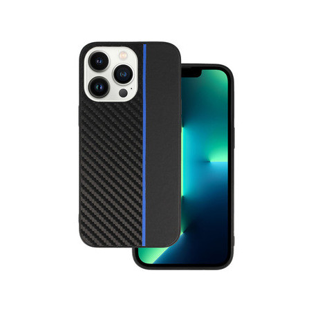 Tel Protect CARBON Case for Iphone 13 Pro Black with blue stripe