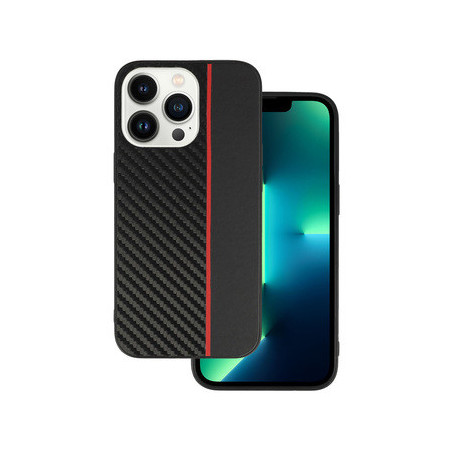 Tel Protect CARBON Case for Iphone 13 Pro Max Black with red stripe